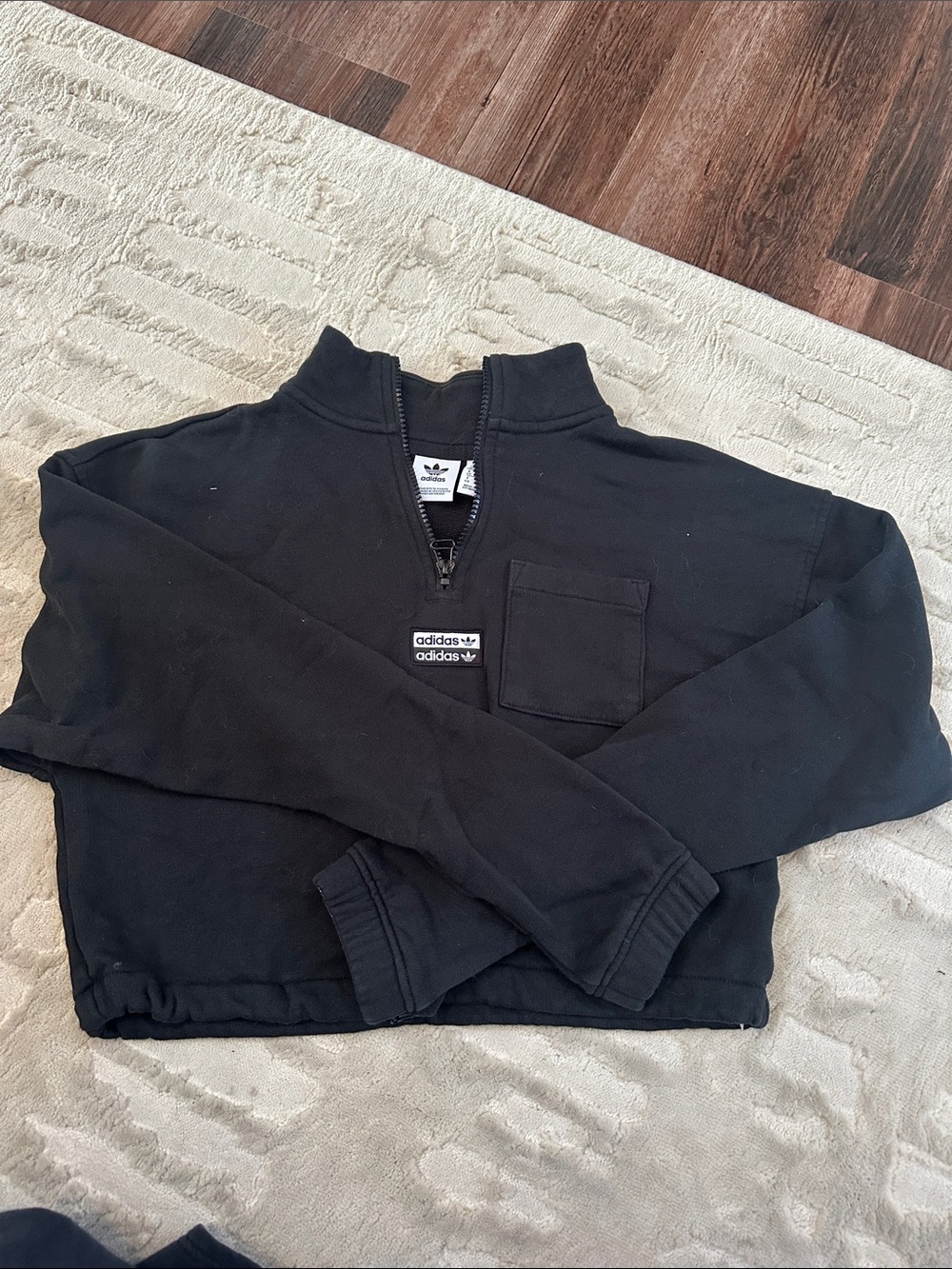 Adidas Black cropped Quarter-Zip Pullover Sweater